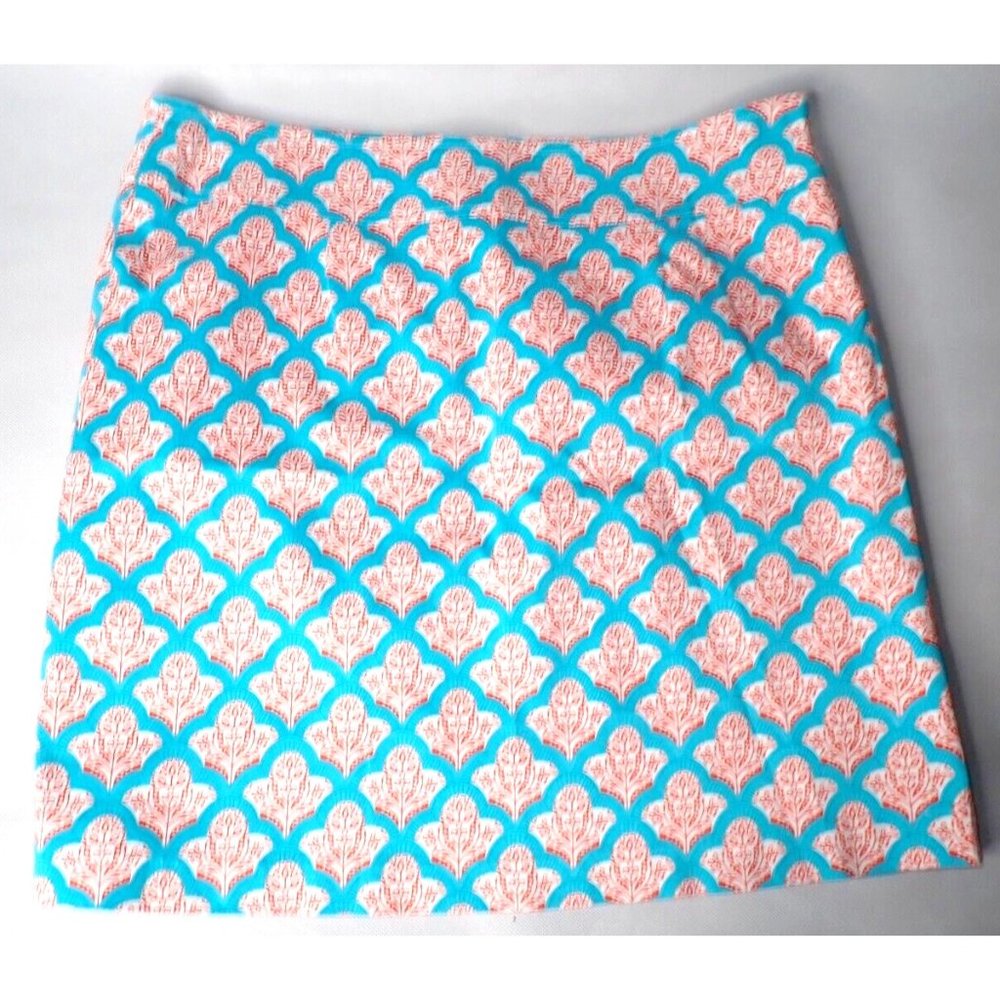 SKIRTIN AROUND Lightweight Mosaic Print Side Zip Skirt Teal Orange SZ 10 Cotton